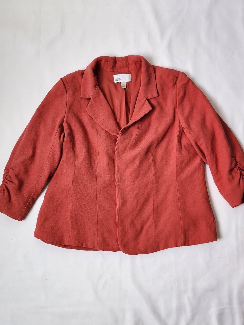 Nordstrom Rack Ruched Sleeve Blazer Jacket Women's Large Coral Orange Viscose